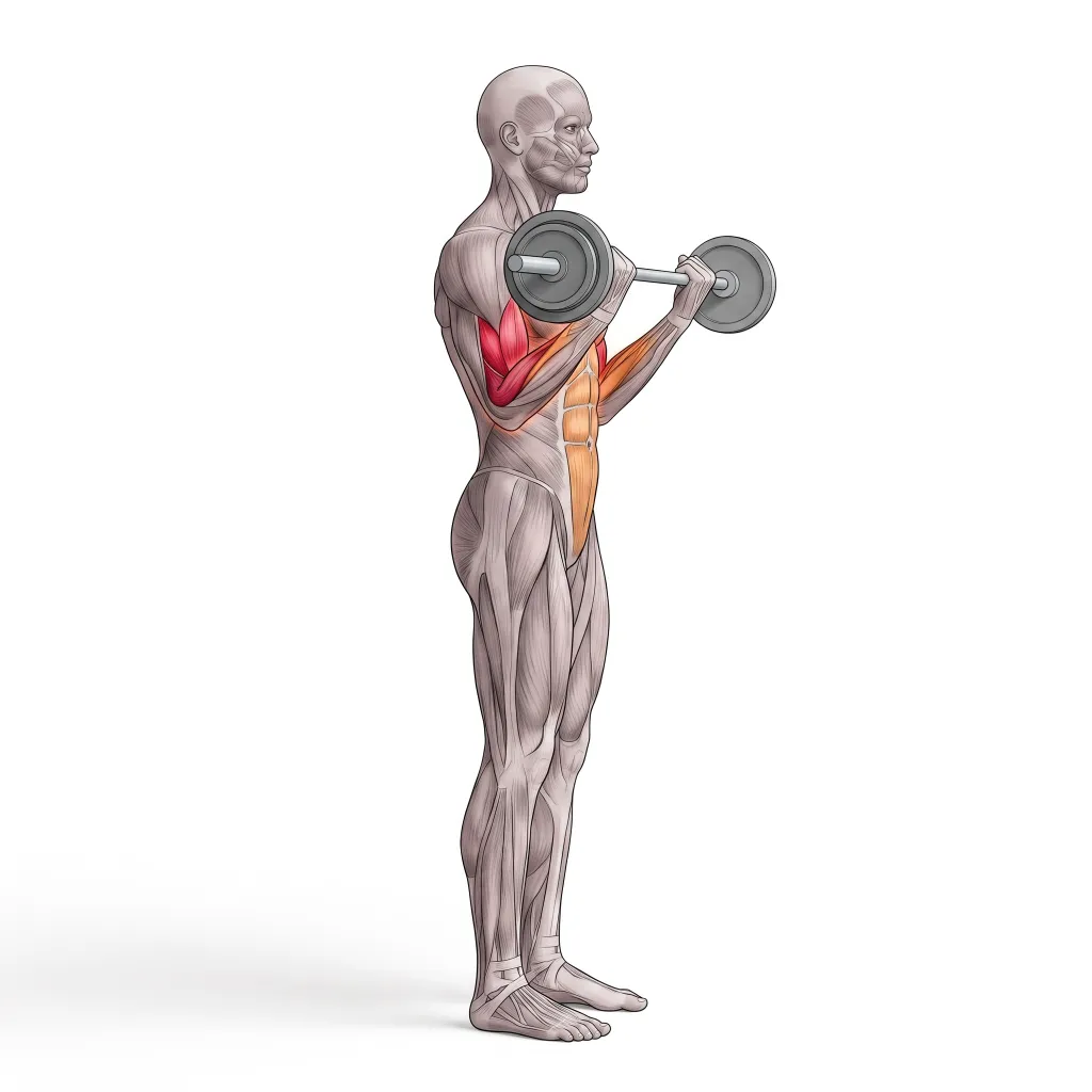 Anatomical illustration of the Barbell Biceps Curl