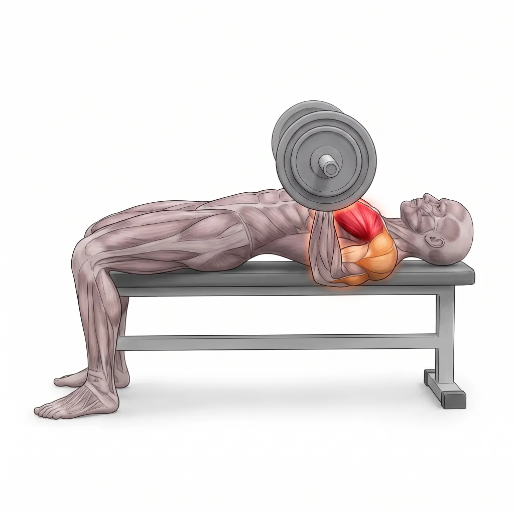 Anatomical illustration of the Barbell Bench Press