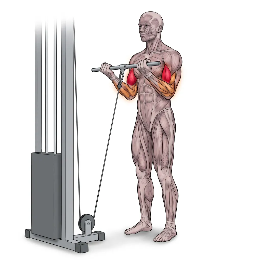Anatomical illustration of the Cable Biceps Curl