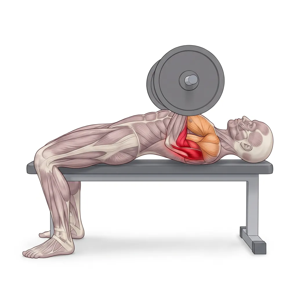 Anatomical illustration of the Close-Grip Bench Press