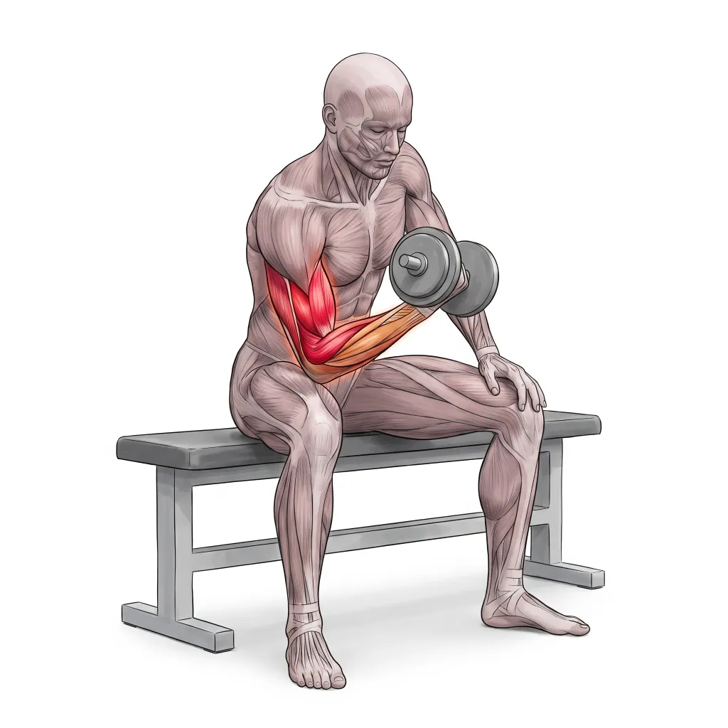 Anatomical illustration of the Concentration Curl