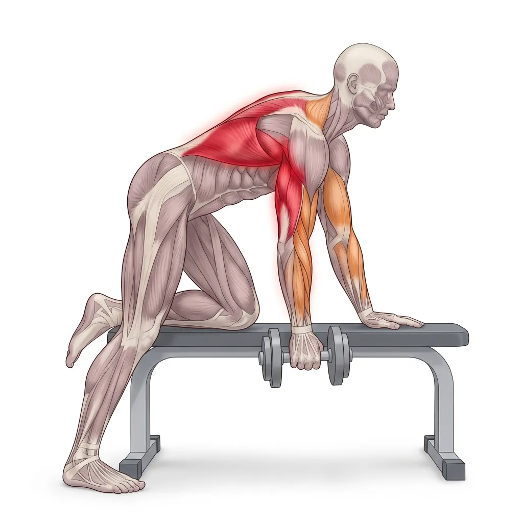 Anatomical illustration of the Single-Arm Dumbbell Row