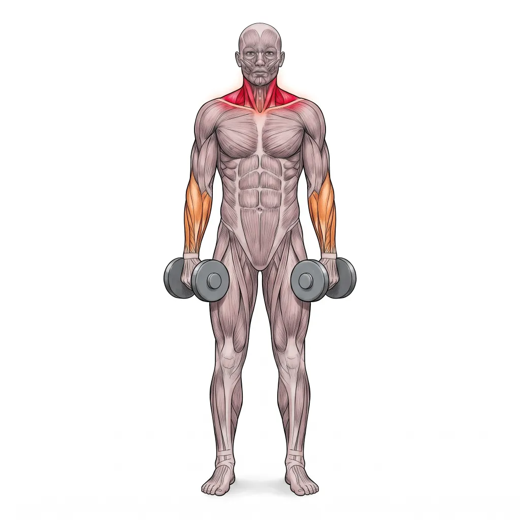 Anatomical illustration of the Dumbbell Shrug