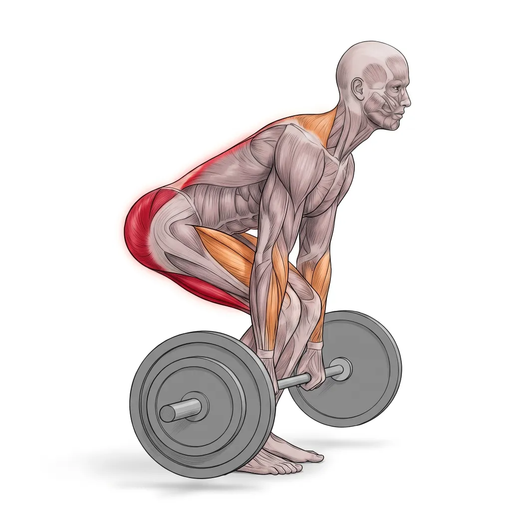 Anatomical illustration of the Barbell Deadlift