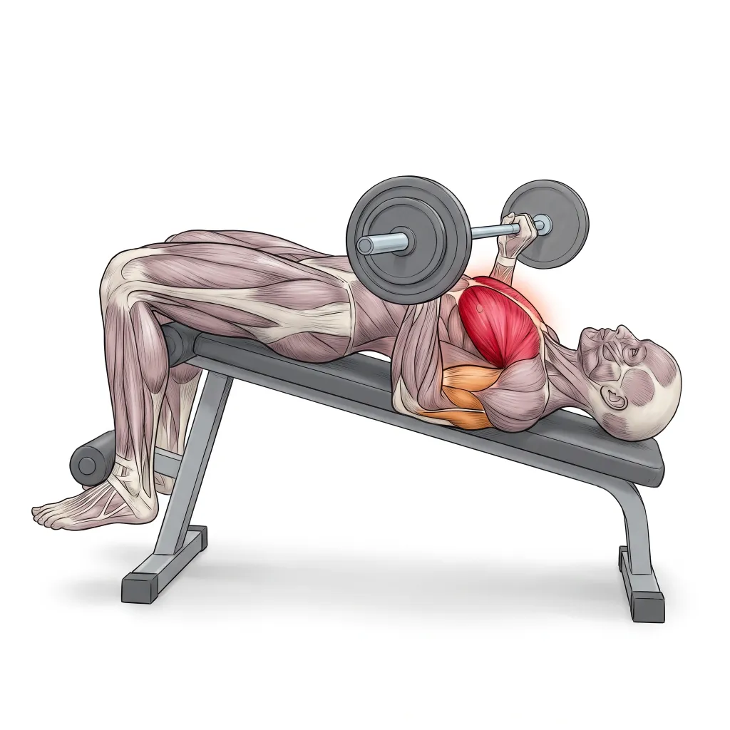 Anatomical illustration of the Barbell Decline Bench Press