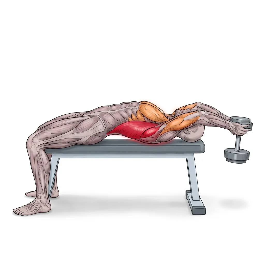 Anatomical illustration of the Dumbbell Pullover