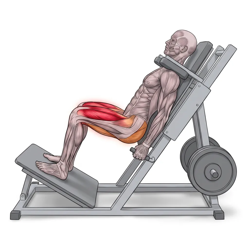 Anatomical illustration of the Hack Squat