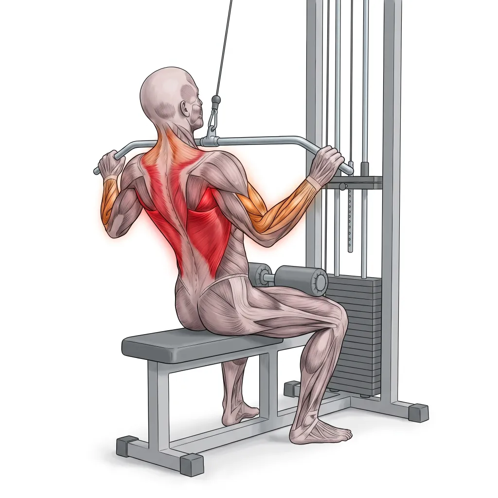 Anatomical illustration of the Lat Pulldown
