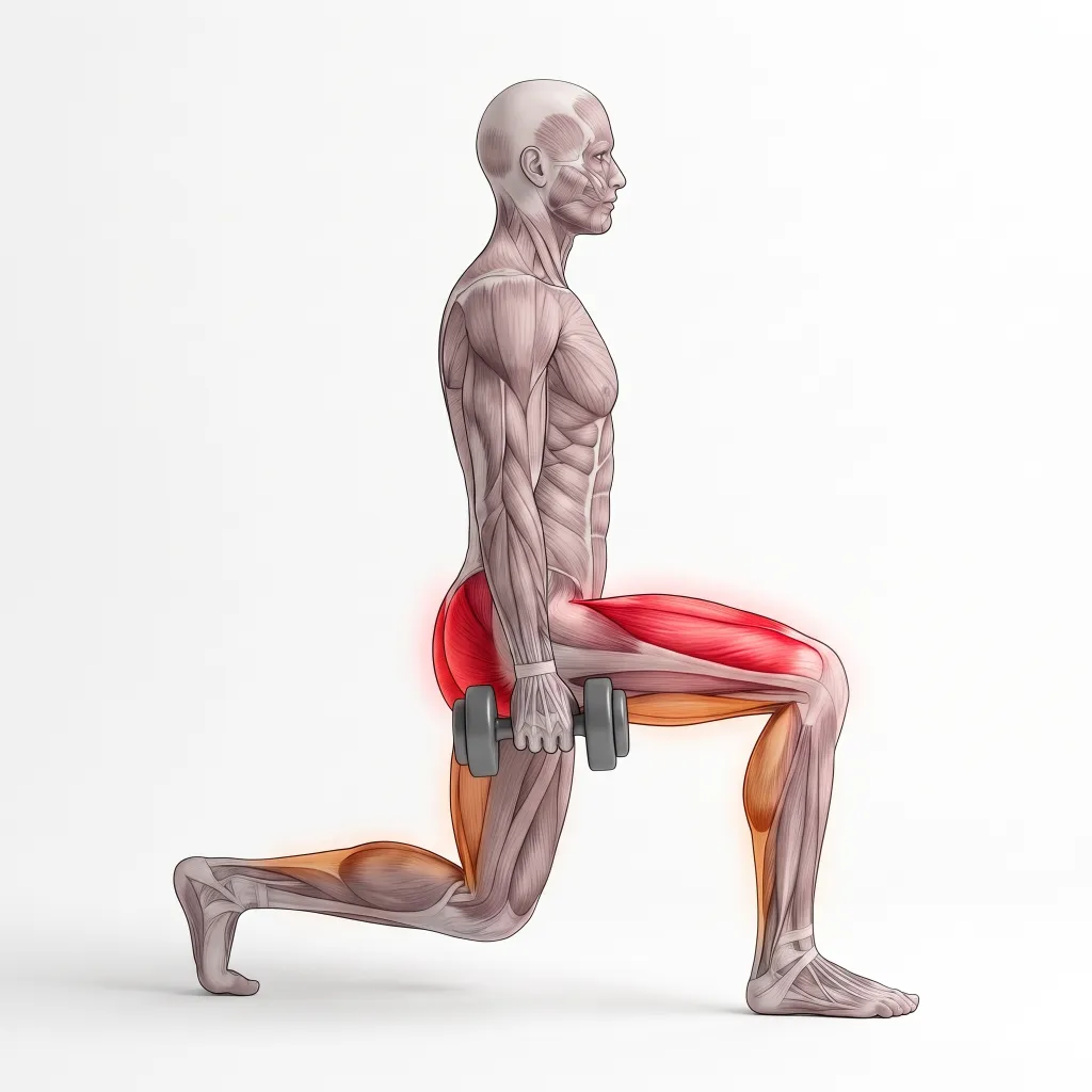 Anatomical illustration of the Dumbbell Lunge
