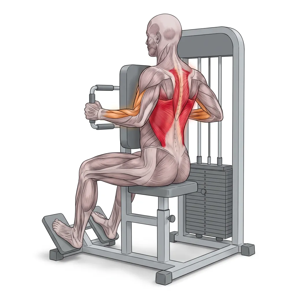 Anatomical illustration of the Machine Seated Row
