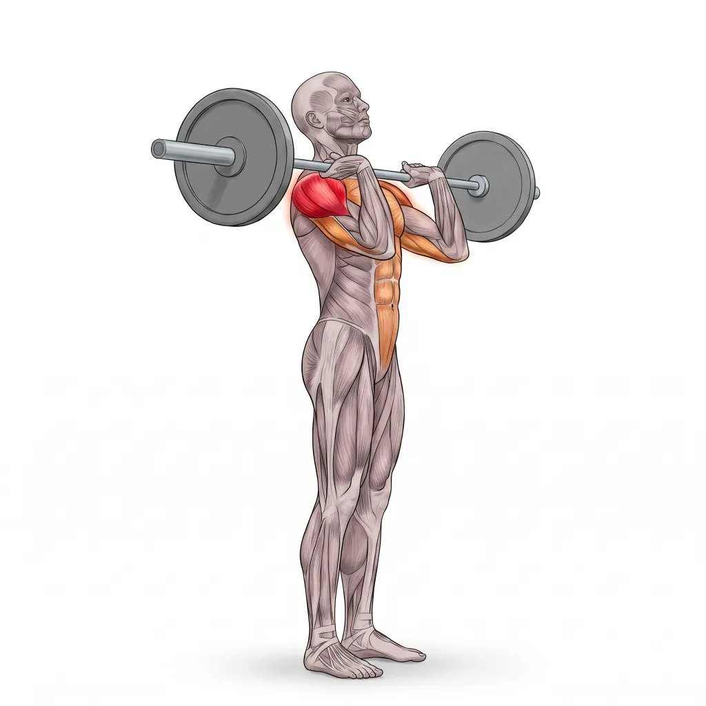 Anatomical illustration of the Barbell Overhead Press