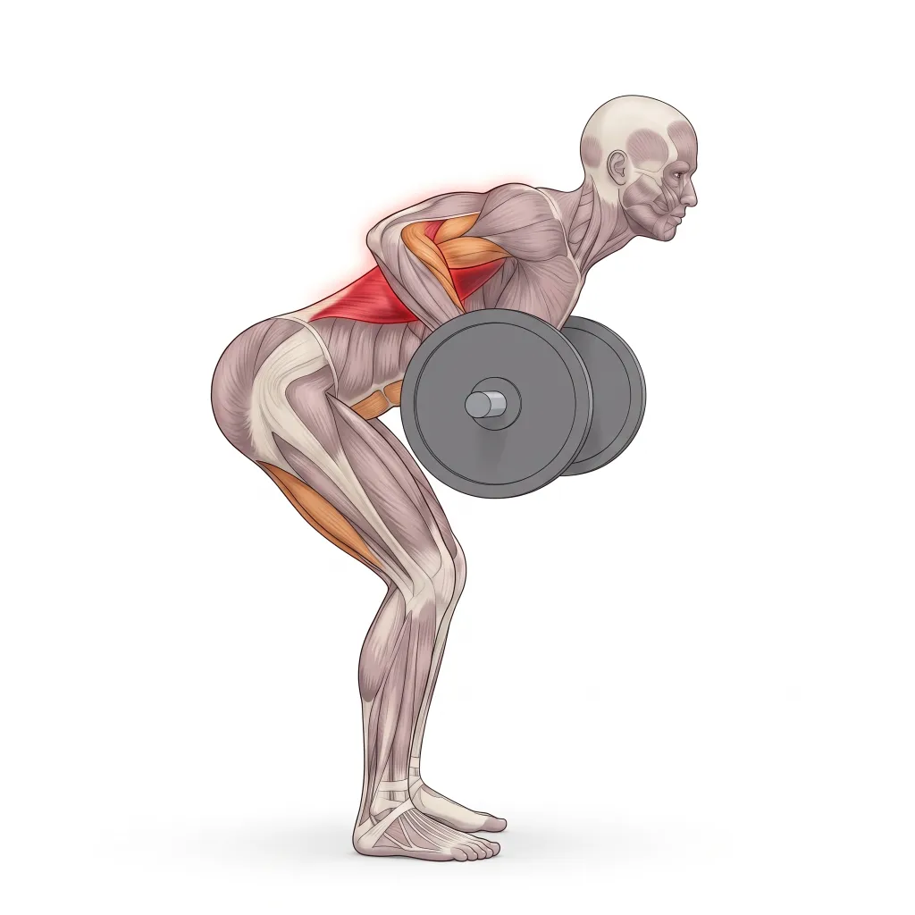 Anatomical illustration of the Pendlay Row