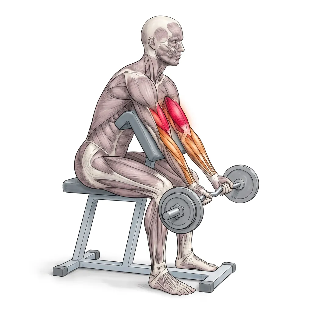 Anatomical illustration of the Preacher Curl