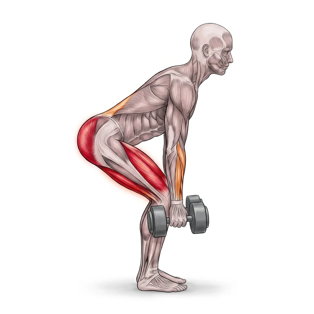 Anatomical illustration of the Dumbbell Romanian Deadlift