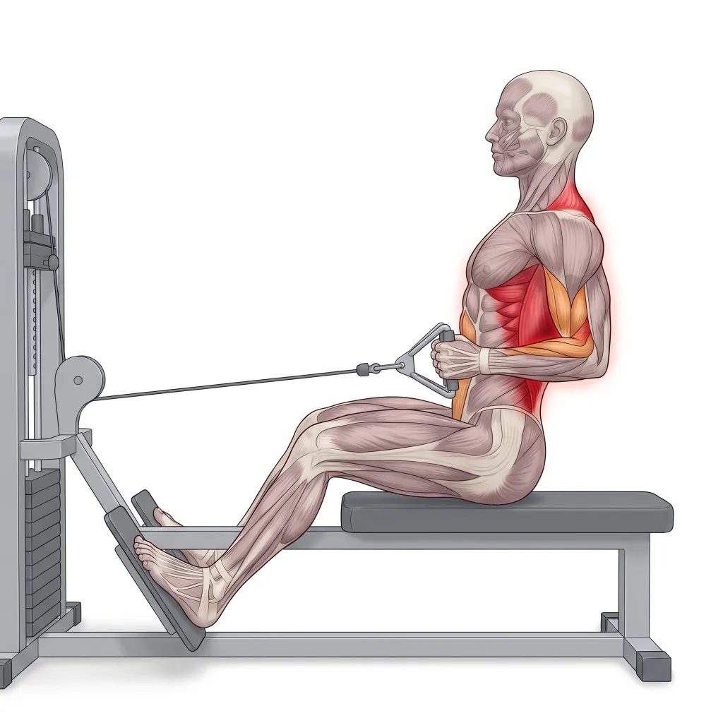 Anatomical illustration of the Seated Cable Row