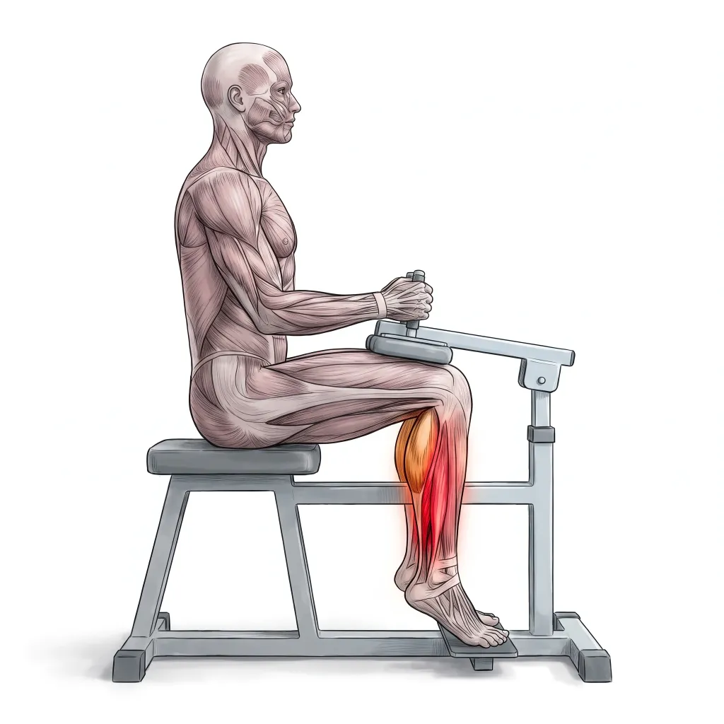 Anatomical illustration of the Seated Calf Raise