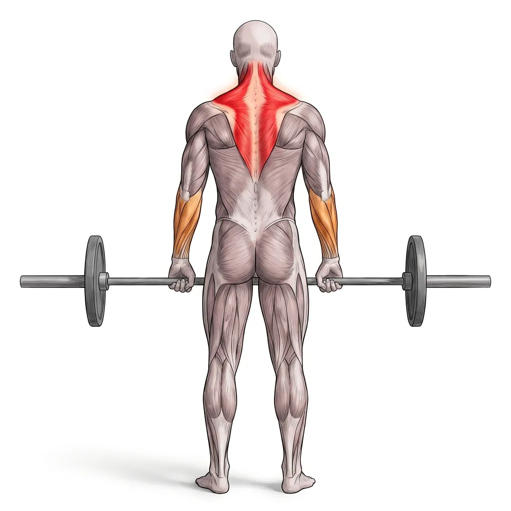 Anatomical illustration of the Barbell Shrug