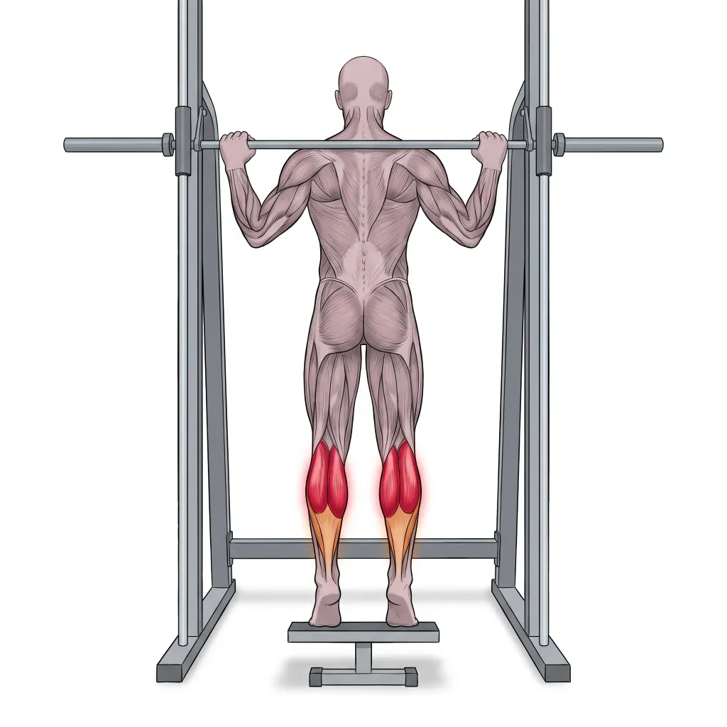 Anatomical illustration of the Smith Machine Calf Raise
