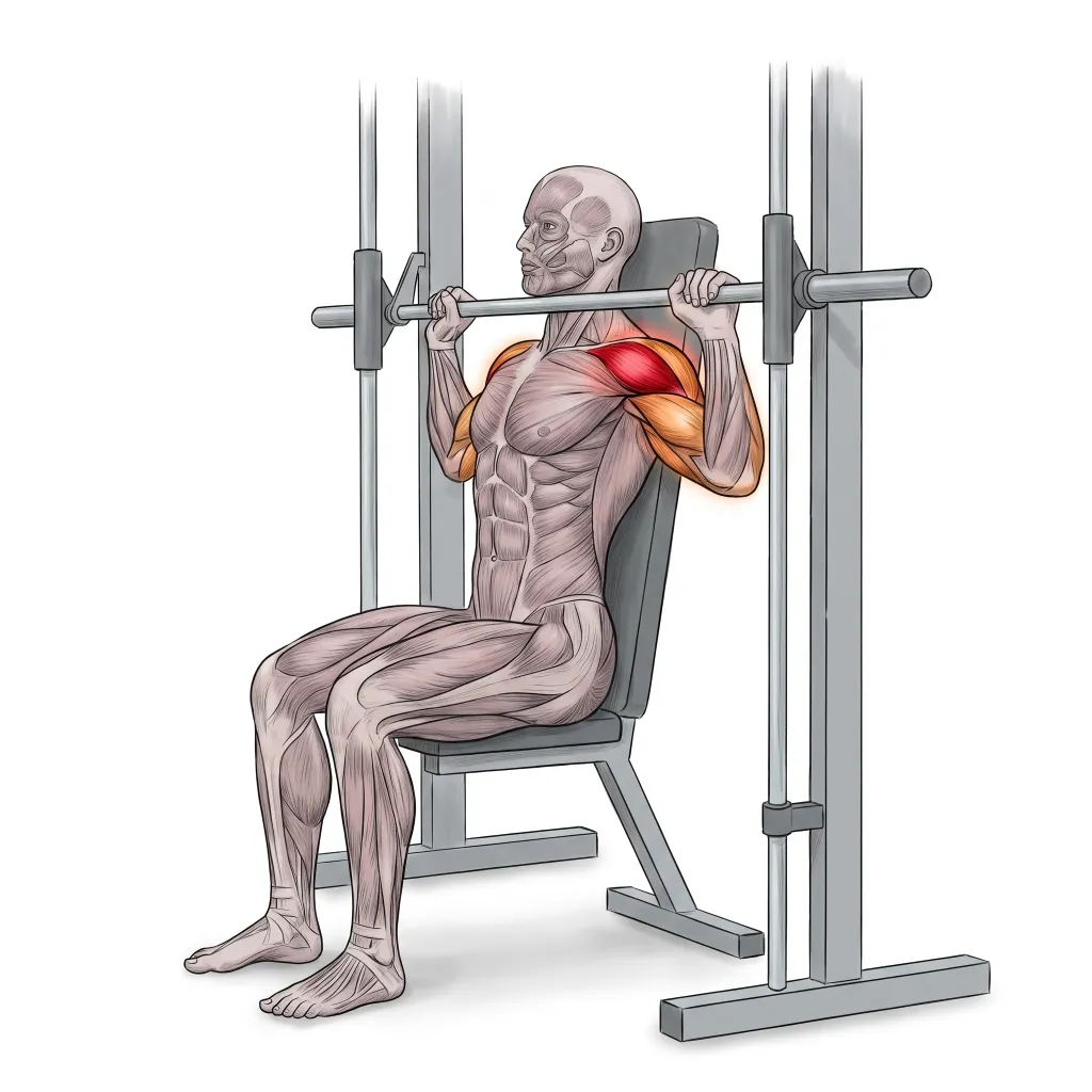Anatomical illustration of the Smith Machine Overhead Press
