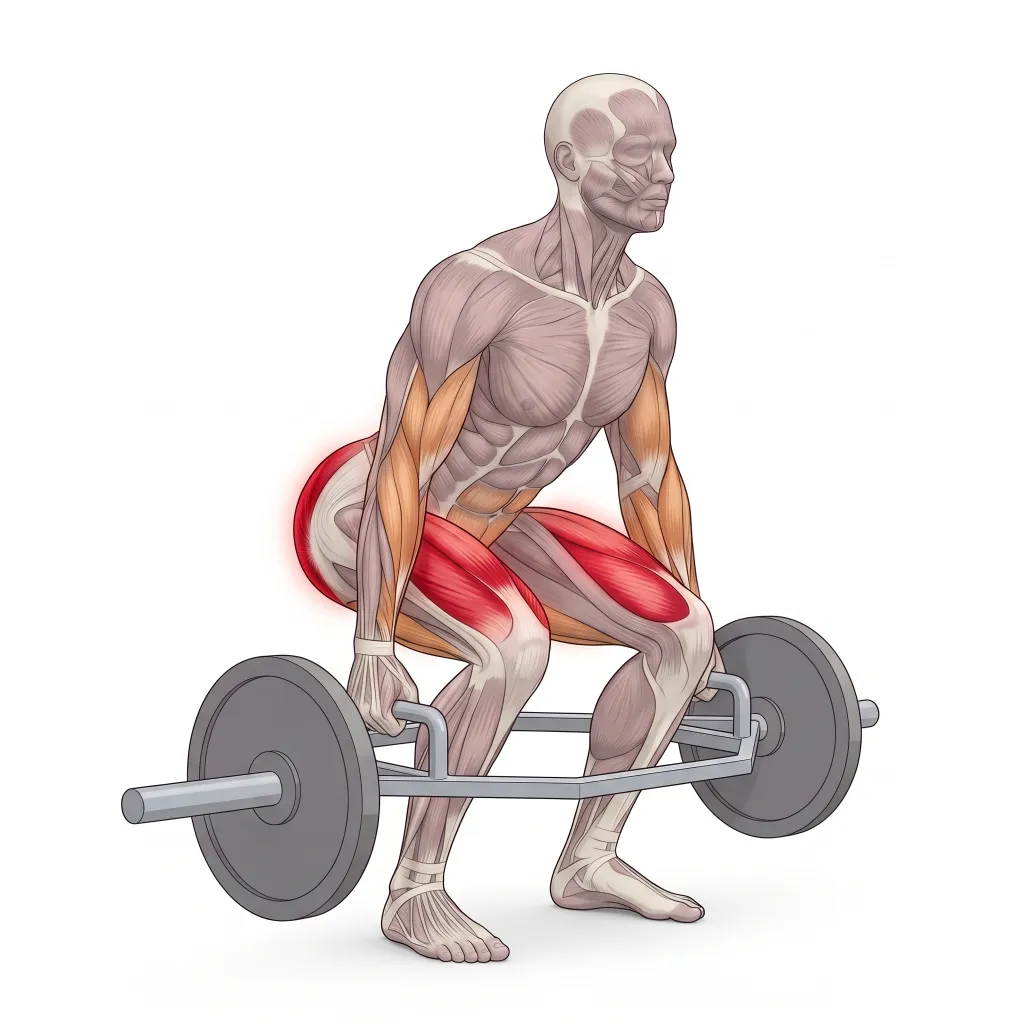Anatomical illustration of the Trap Bar Deadlift