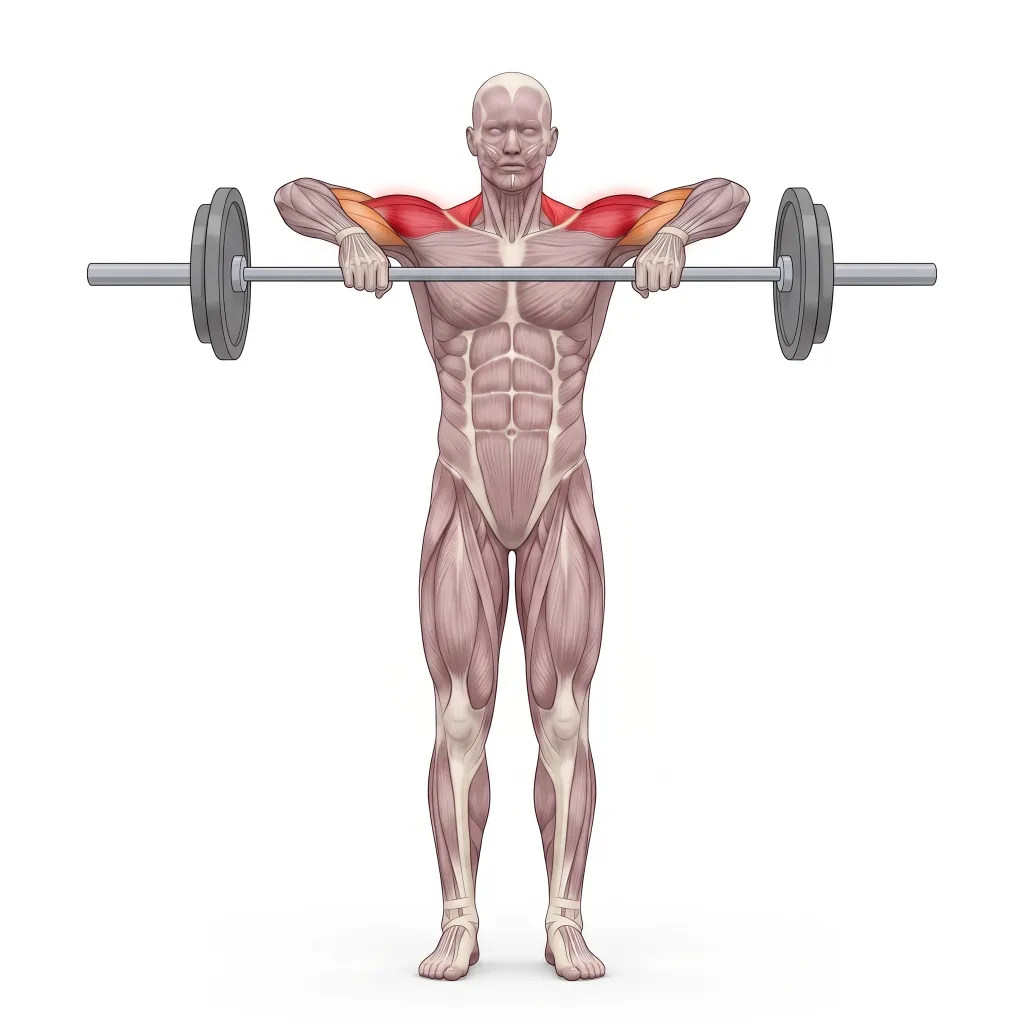 Anatomical illustration of the Barbell Upright Row